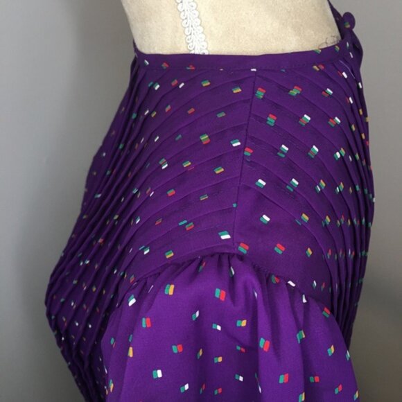 Vintage 1980s Samuel Blue Pleated Bodice Midi Dress size 8‎ - Picture 7 of 13